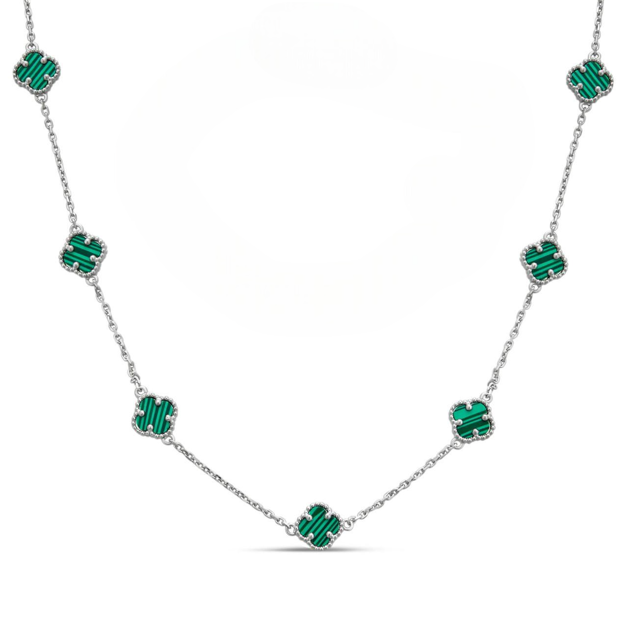 Collar de plata 925 con dijes en forma de trébol de malaquita