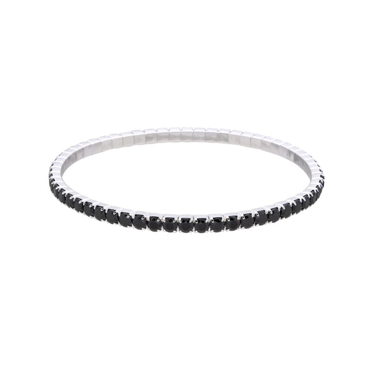 Pulsera estilo tenis de plata (estira/elástica) negra