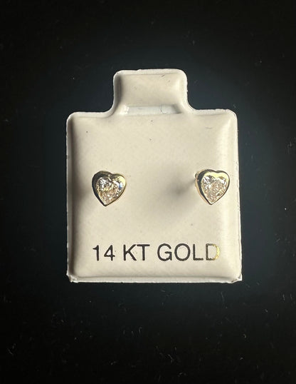 Aretes para bebes de corazon de Oro 14k