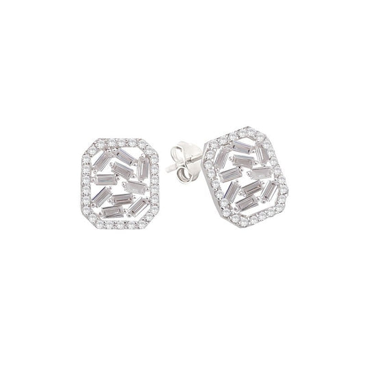 Aretes Rectangulares de Plata con Bagguettes