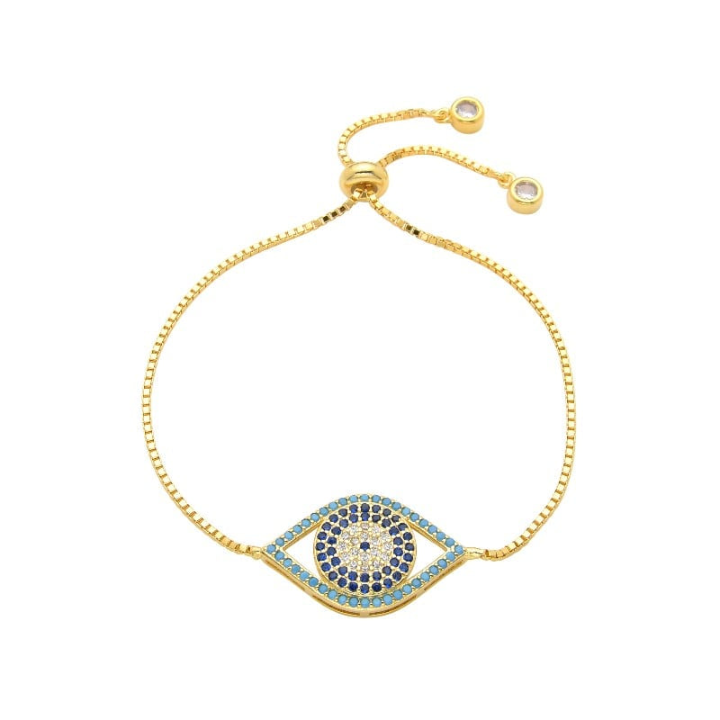 Pulsera de plata bañada en oro amarillo ajustable con dije de ojo turco