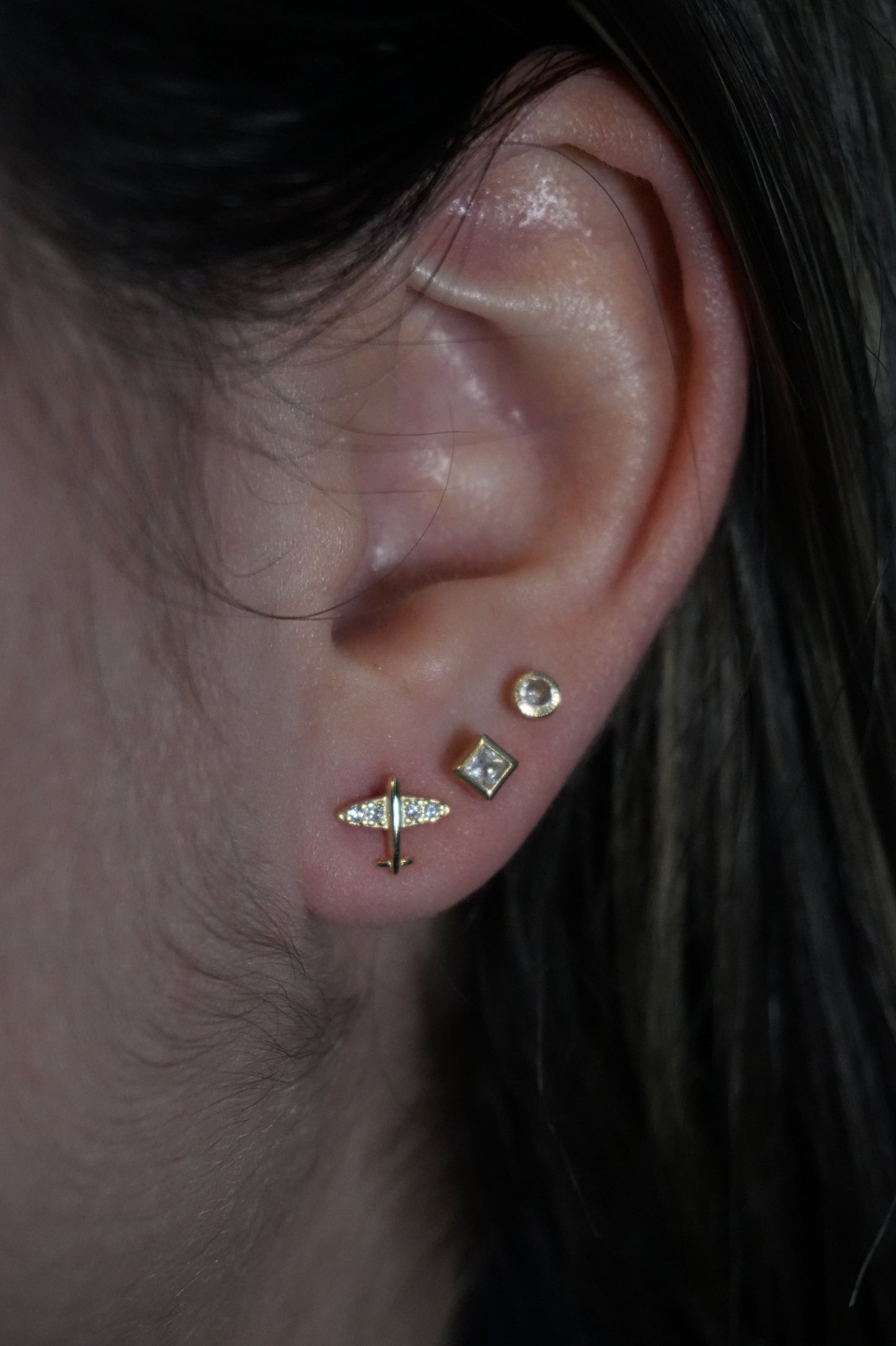 Aretes de plata, bañados en Oro en forma de avión