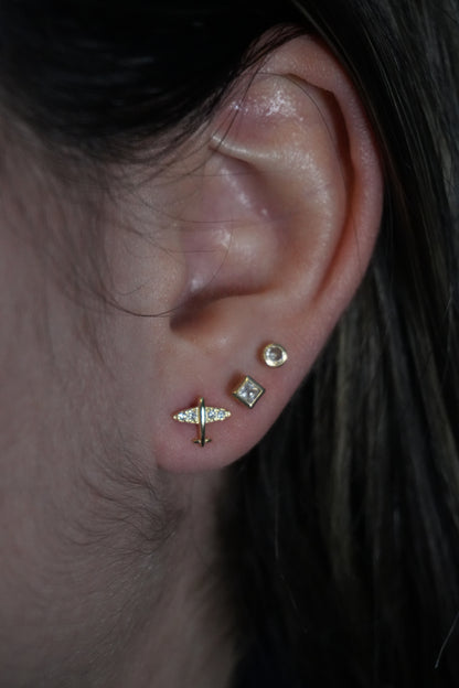 Aretes de plata, bañados en Oro en forma de avión