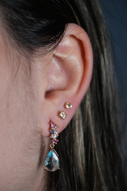Aretes de plata con baño en Rose Gold y piedreria tipo aquamarine