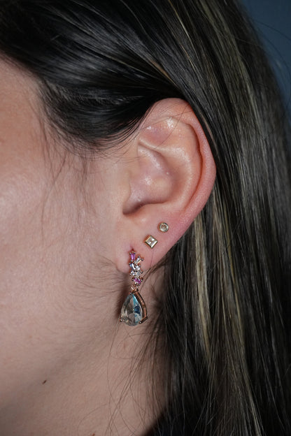 Aretes de plata con baño en Rose Gold y piedreria tipo aquamarine