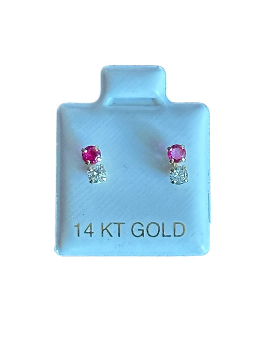 Duo brillante Rosso en Oro de 14 kilates – Aretes de rosca