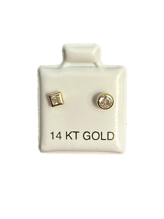 Duo geométrico en Oro de 14 kilates – Aretes de rosca