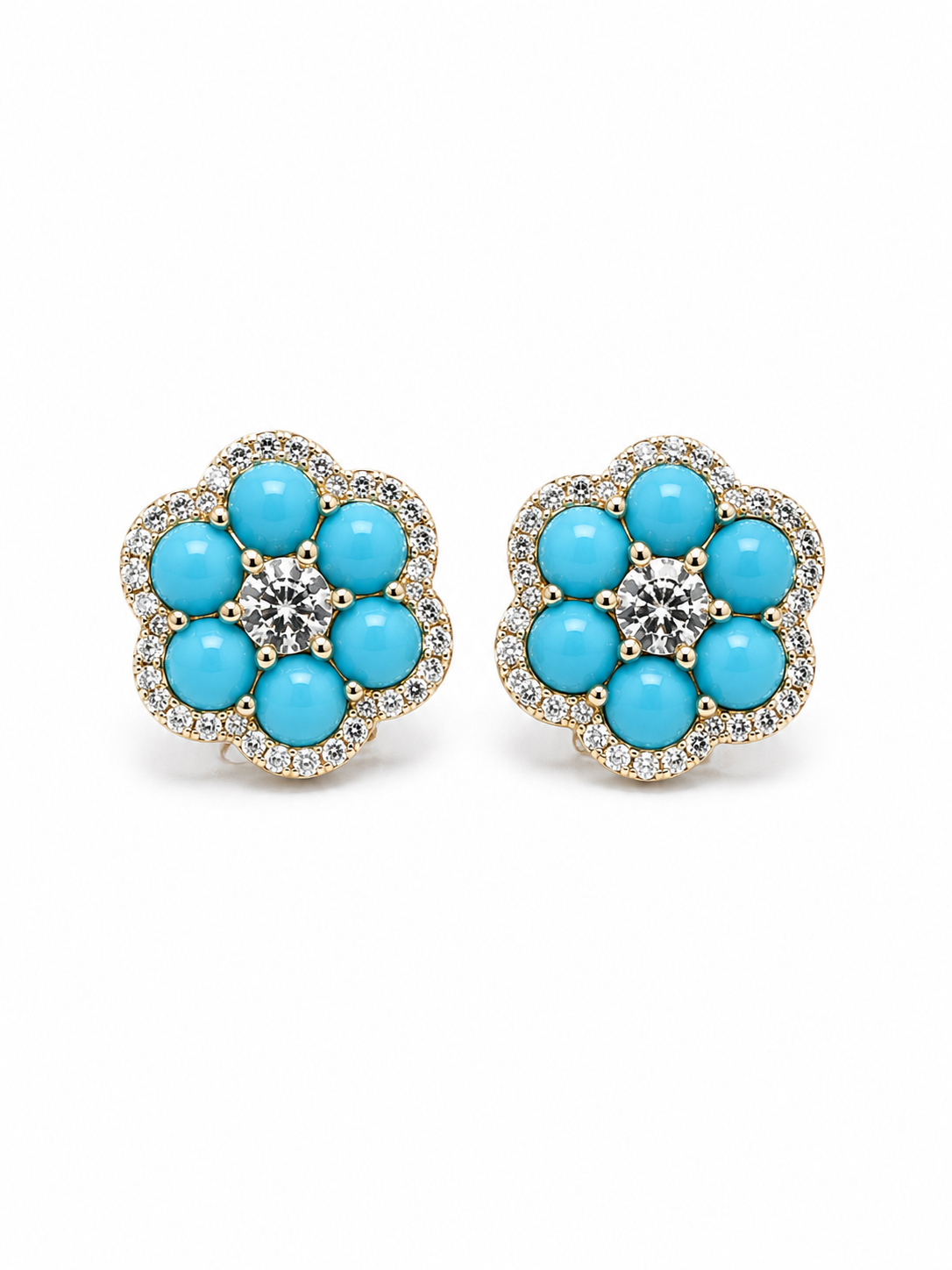 Aretes Flor Turquesa y Brillantes
