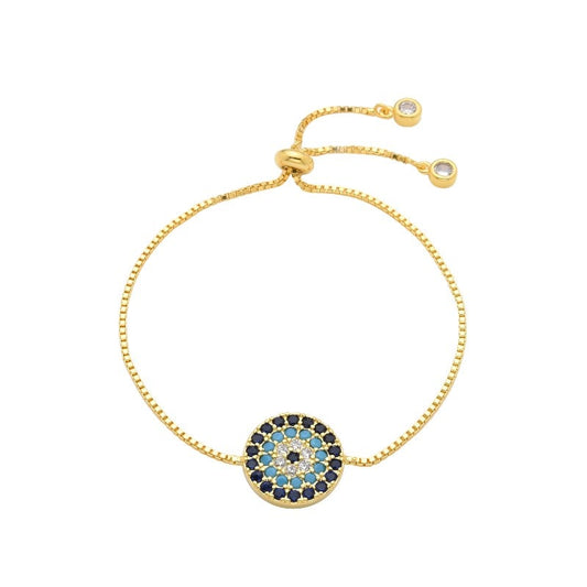 Pulsera de ojo turco en piedreria ajustable de plata bañada en oro