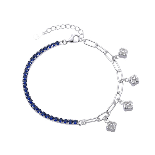 Pulsera de plata hañf tennis con dijes de flor