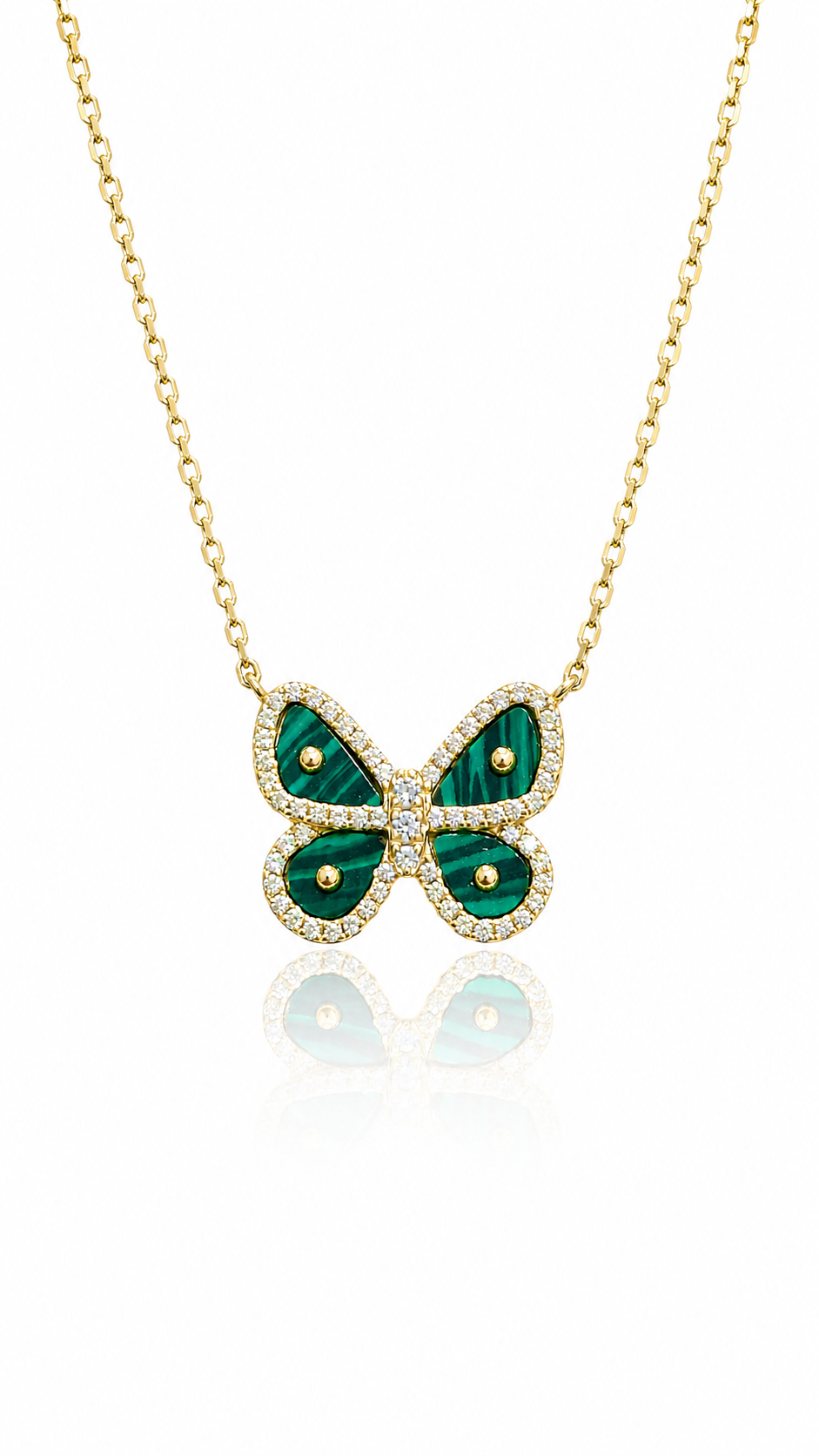 Collar de Plata Bañado en Oro con dije de Mariposa de Malaquita
