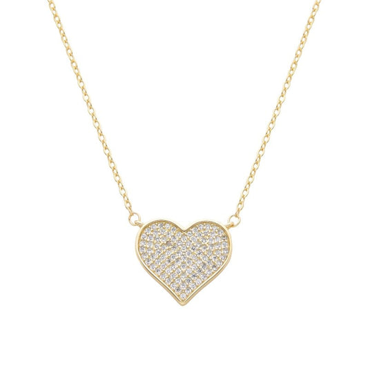 Collar de plata bañado en oro de 18K “Corazon en Pavee”