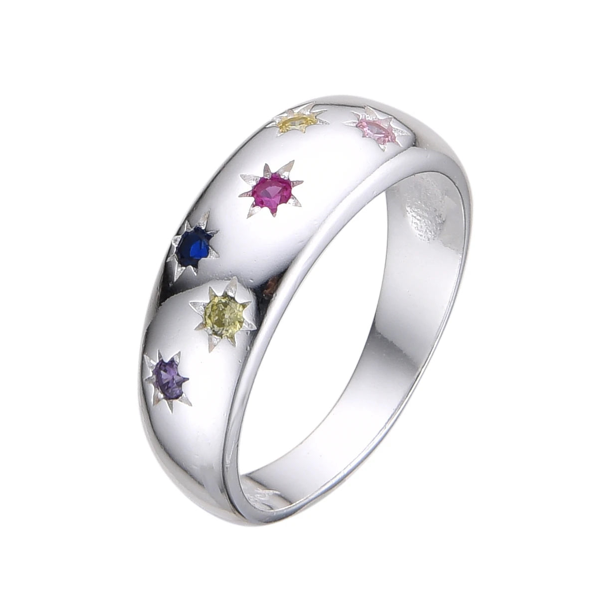 Anillo de Plata con Estrellitas de Circones de Colores