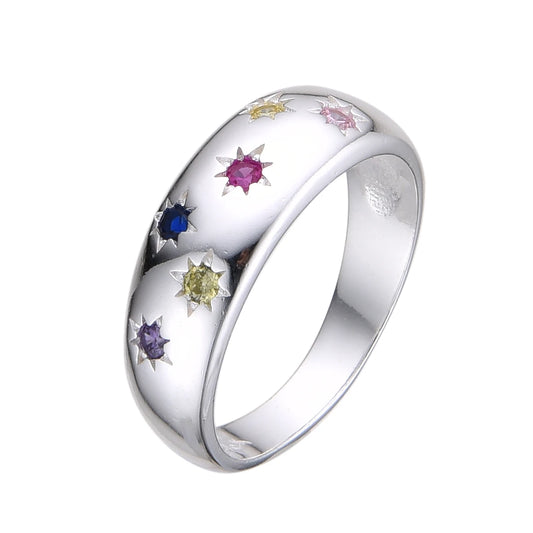 Anillo de Plata con Estrellitas de Circones de Colores