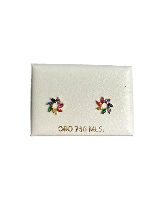 Mini arcoíris de zafiros naturales en Oro de 18 kilates – Aretes con cierre de mariposa