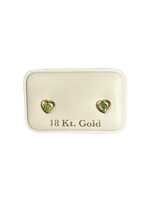 Mini corazones con esmeralda natural en Oro de 18 kilates – Aretes de rosca