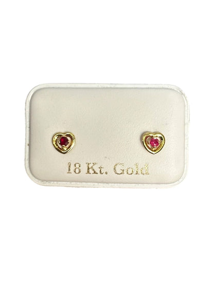 Mini corazones con rubí natural en Oro de 18 kilates – Aretes de rosca