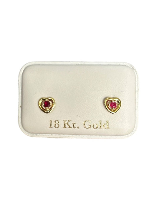 Mini corazones con rubí natural en Oro de 18 kilates – Aretes de rosca