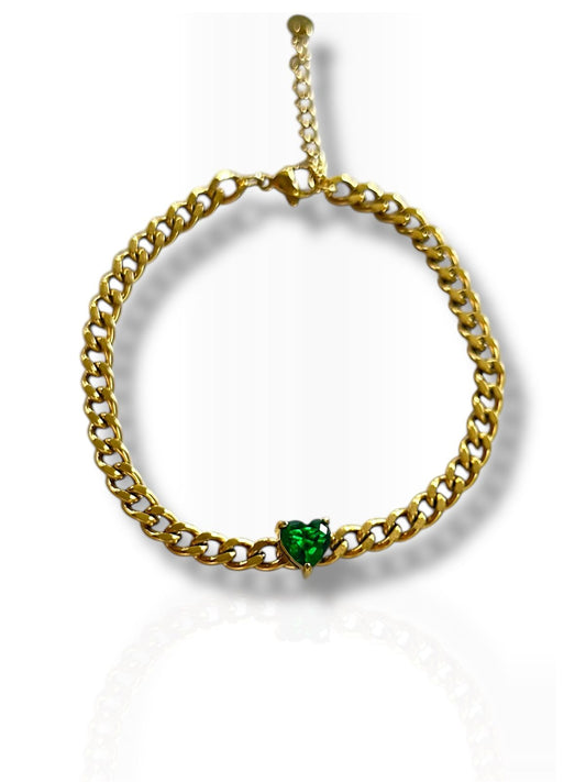 Pulsera estilo Esclava con Corazon Verde en Centro