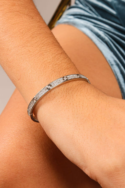 Pulsera rodinada estilo love bangle con circones silver