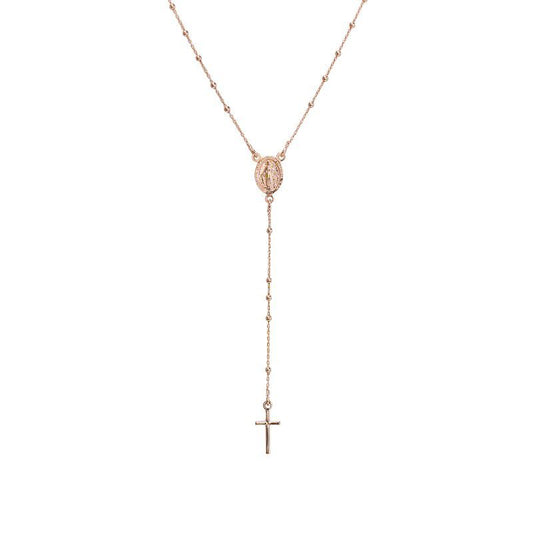 Rosario de la Milagrosa de plata, bañado en Rose Gold