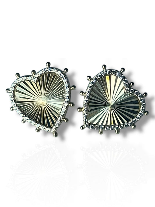 Studs de Corazones de Plata Rodinada Bañados en Oro con Circones