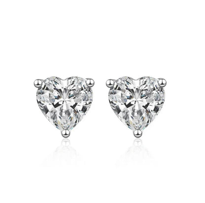 Studs de Plata Rodinada con Moissanitas de Corazon 2ct