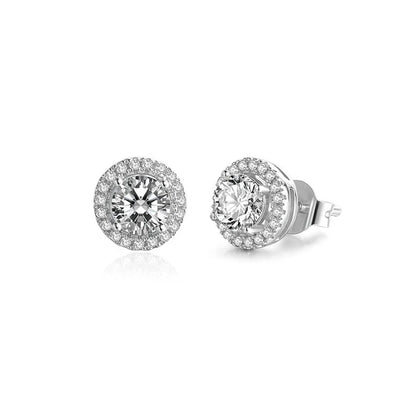 Studs de Plata Rodinada con Moissanitas Halo 1.16ct