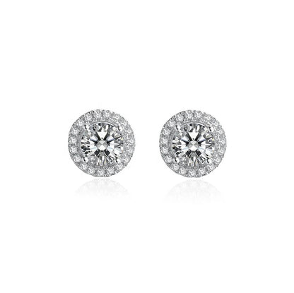 Studs de Plata Rodinada con Moissanitas Halo 1.16ct