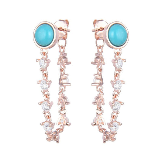 Studs de plata bañados en rose gold con piedreria y puntos tipo turquezas