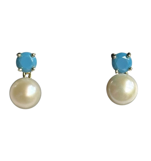 Turquesa & Perla – Aretes en Plata Rodinada con Detalle Asimétrico