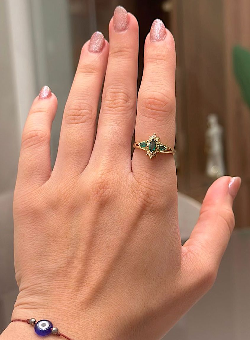 Anillo de Esmeraldas con Brillantes 14k