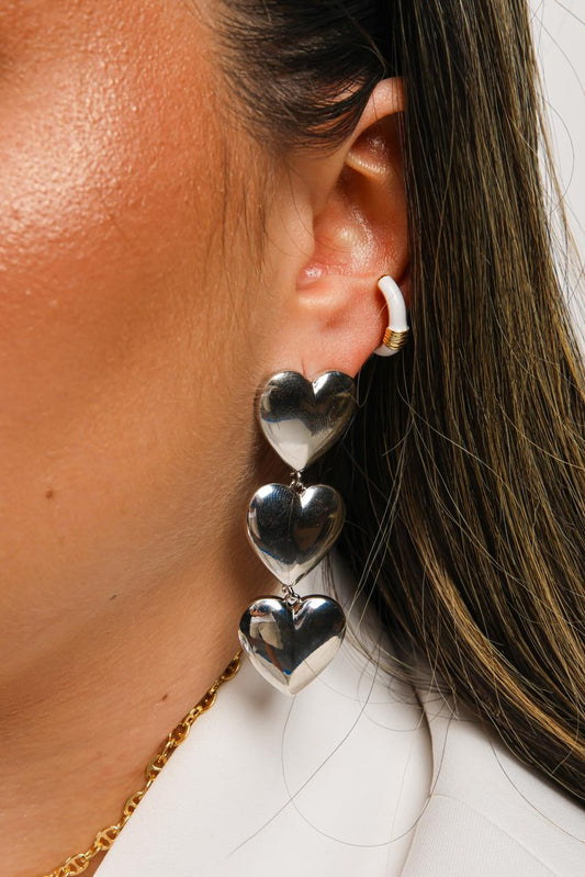 Aretes largos de corazon rodinados silver