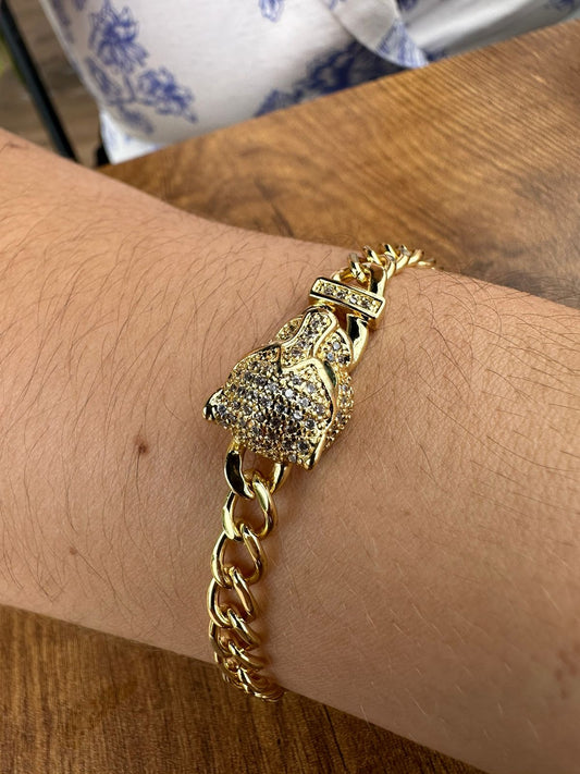 Pulsera de pantera bañada en oro