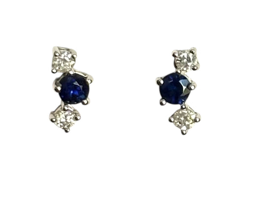 Trío de zafiro azul y diamantes en Oro de 18 kilates – Aretes de presión
