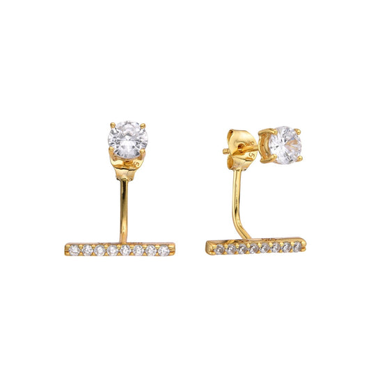 Studs de Plata Bañados En Oro con Linea Halo Abajo Horizontal