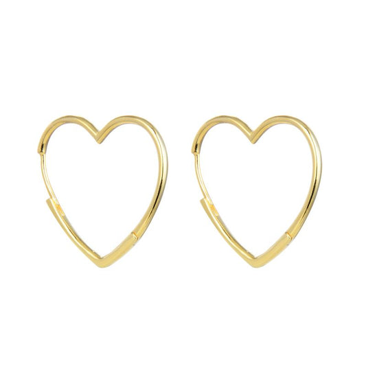 Argollas de plata, bañadas en oro en forma de corazón