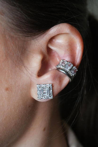 Aretes de Plata Rodinada de cuadril de baguettes