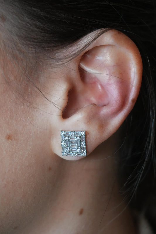 Aretes de Plata Rodinada de cuadril de baguettes