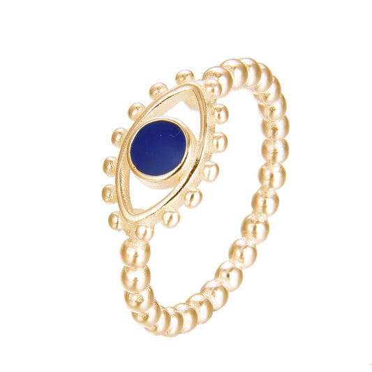 Anillo "Ojo Azul" de Plata Bañado en Oro Amarillo