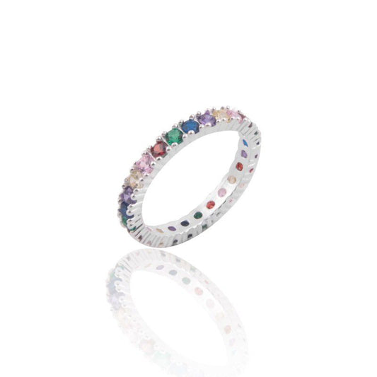 Anillo Estilo Eternity de Plata con Circones de Colores