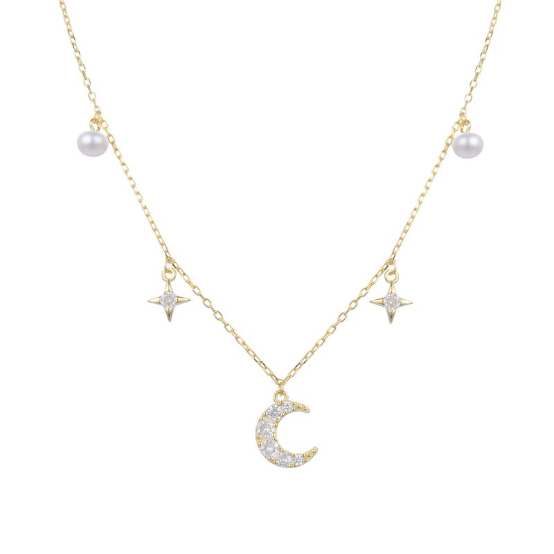 Collar 'Noche Estrellada' de Plata Bañado en Oro con Lunas, Estrellas y Perlas