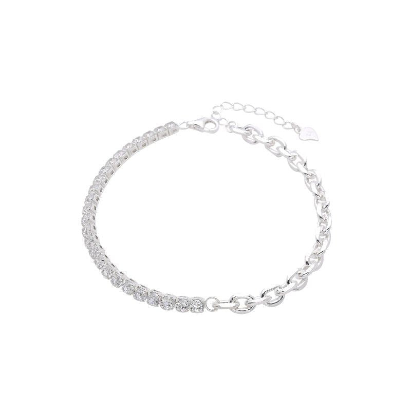 Silver and Zircons Half Tennis Bracelet Half Chain.