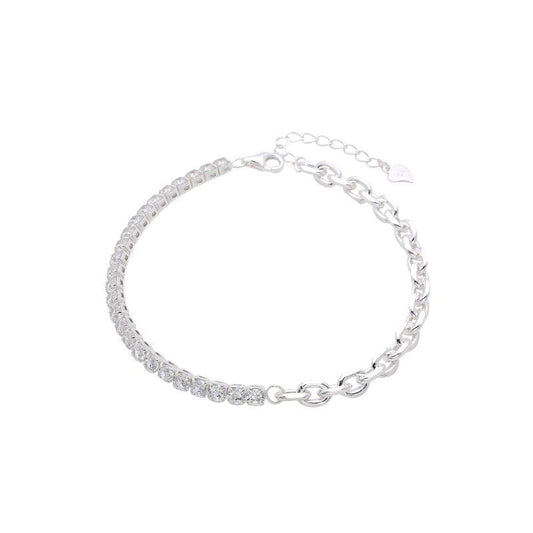 Silver and Zircons Half Tennis Bracelet Half Chain.