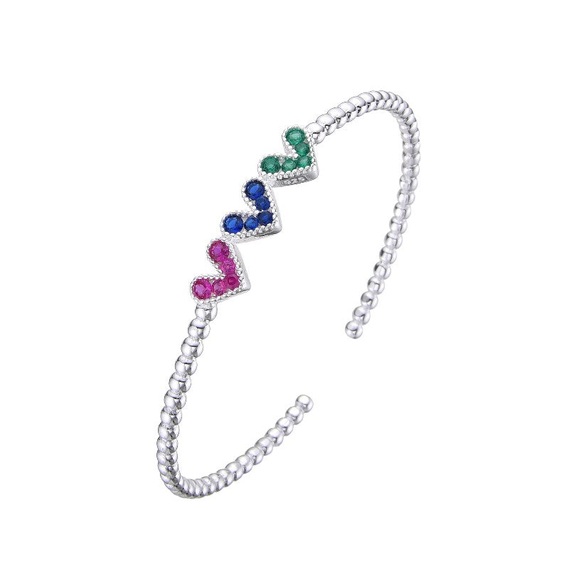 Pulsera Estilo Caña de Plata con Corazones de Colores