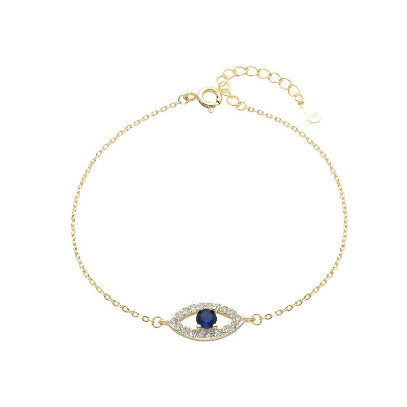 Pulsera de Plata Bañada en Oro Amarillo Con Circones "Ojo Turco Azul"