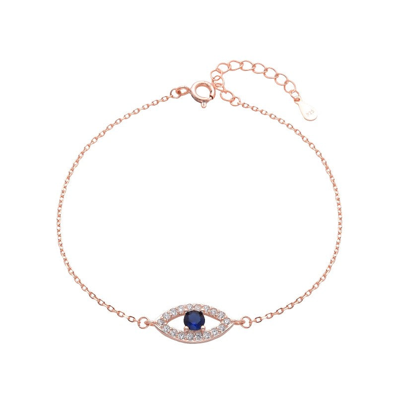 Pulsera de Plata Bañada en Oro Rosado Con Circones "Ojo Turco Azul"