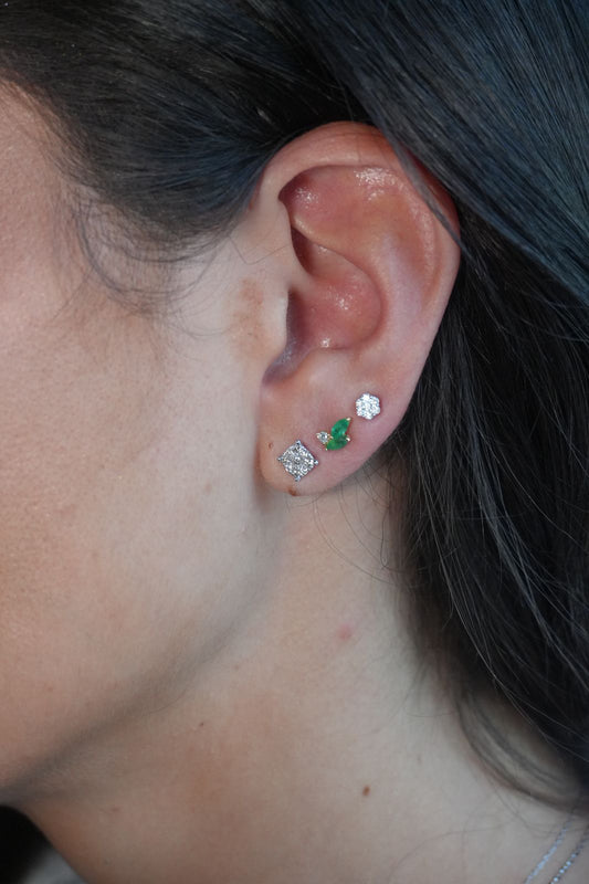 Carré Illusion – Aretes de brillantería natural en Oro Blanco 18K