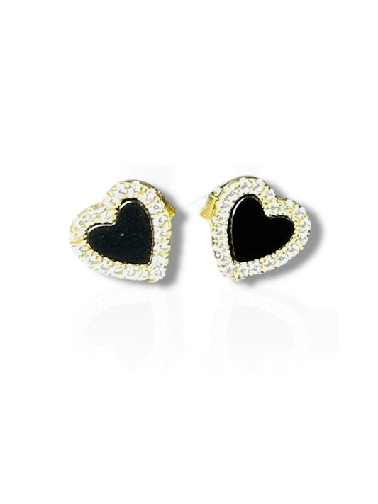 Aretes de Plata Rodinada Bañados en Oro con Onix y Circones
