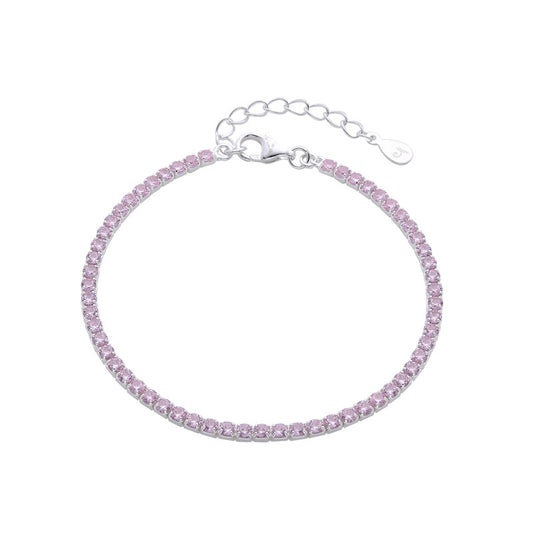 Pink Silver Tennis Bracelet